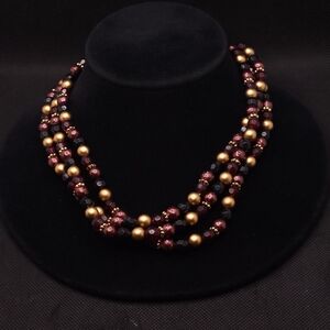 Gold Tone and Purple Beaded Necklace